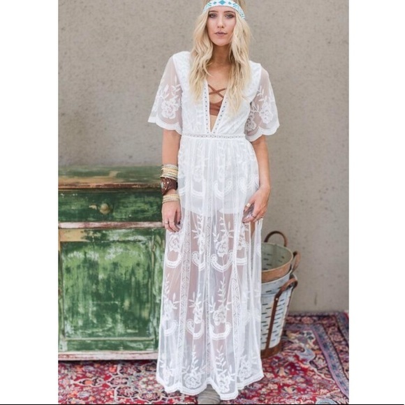 Honey Punch White Lace Romper Maxi - Picture 6 of 8